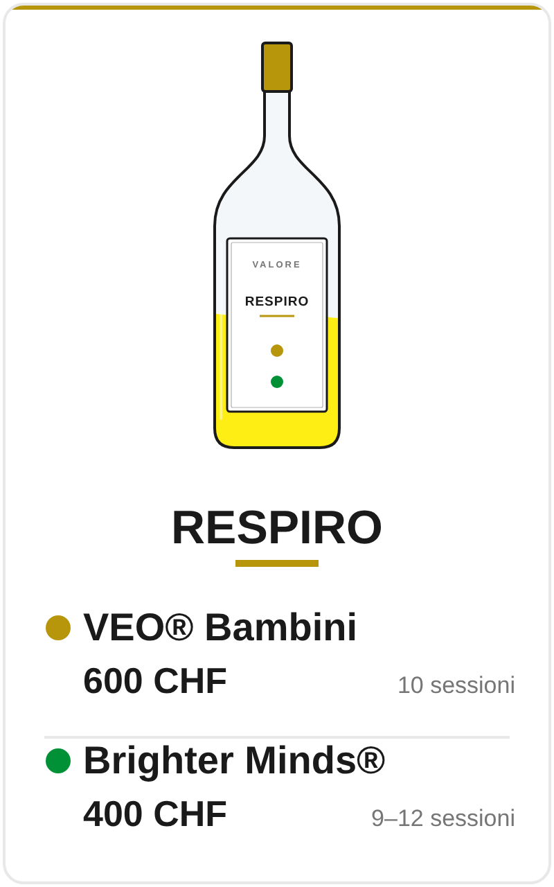 Respiro: VEO Bambini 600 CHF, Brighter Minds 400 CHF